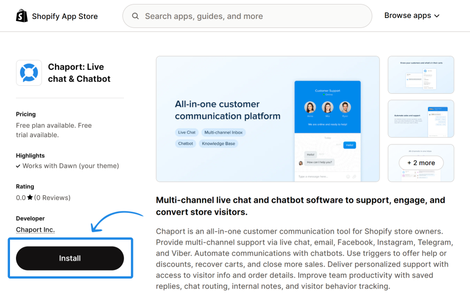 install-on-shopify-step-3 Chaport app in Shopify App Store