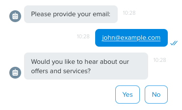 lead-generation-bots-email-marketing A chatbot requesting marketing permission