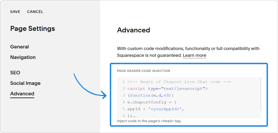 squarespace-method-2-step-6 Advanced page settings on Squarespace