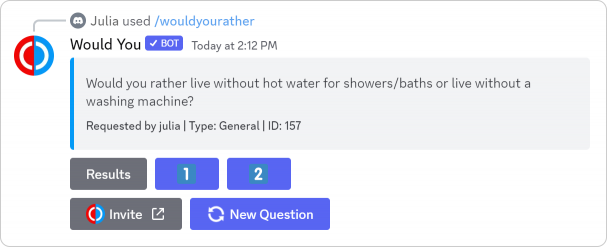 would-you-discord-bot Discord bot for playing Would You Rather